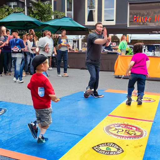 Image similar to rainier beer hosting a hopscotch tournament