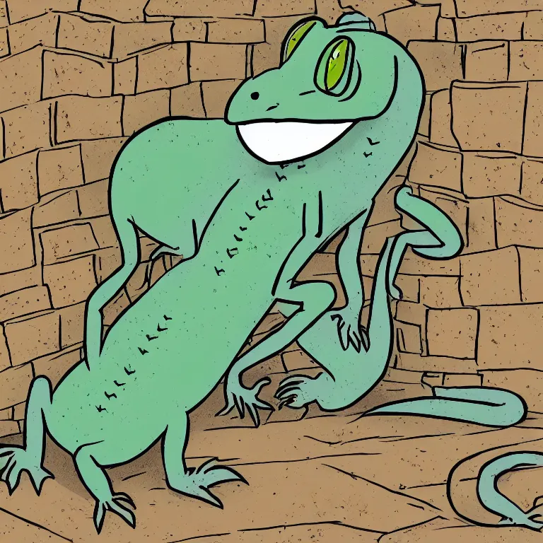 Image similar to a lizard sitting in a corner crying while being bullied by other animals, cartoon style