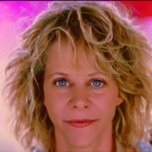 Prompt: Meg Ryan with rainbow Lazer beams coming out of her eyes, very detailed