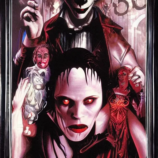 Image similar to 1990's movie poster for Vampire: the Masquerade, gothic horror, highly detailed by Drew Struzan