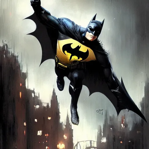 Image similar to batman, paint by greg rutkowski