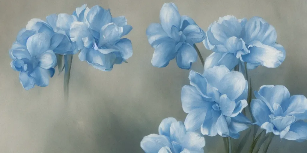 Image similar to light blue flowers at the bottom of the painting, white background, matte painting