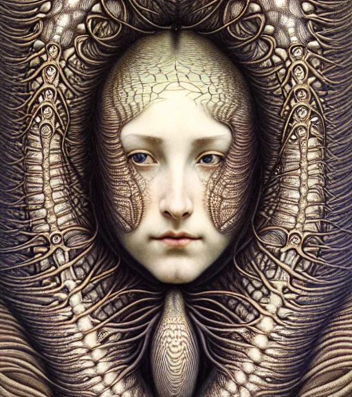 Prompt: detailed realistic beautiful moth goddess face portrait by jean delville, gustave dore, iris van herpen and marco mazzoni, art forms of nature by ernst haeckel, art nouveau, symbolist, visionary, gothic, neo - gothic, pre - raphaelite, fractal lace, intricate alien botanicals, ai biodiversity, surreality, hyperdetailed ultrasharp octane render