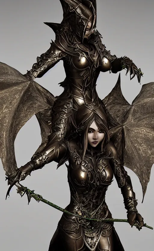 Image similar to Gothic elf princess in dragon armor, bronze statue, unreal engine, high detailed