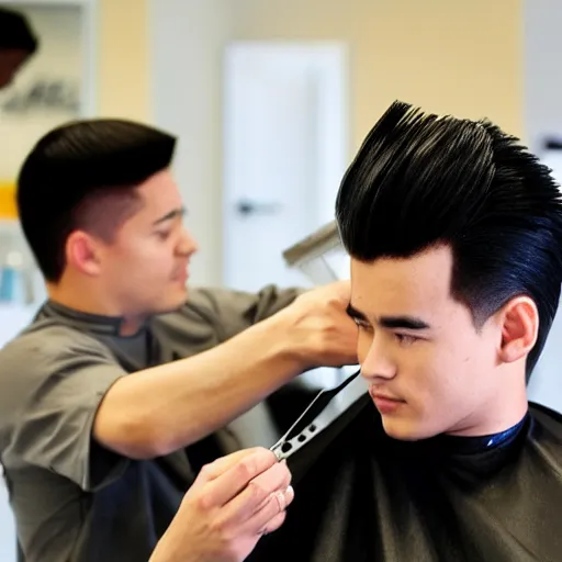 Prompt: gohan getting his haircut