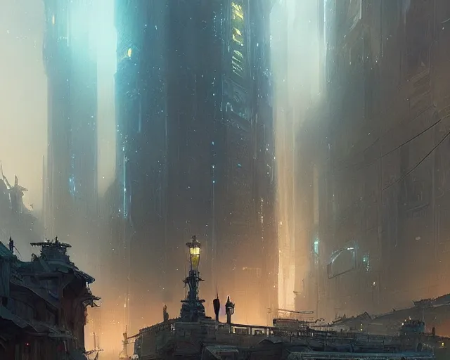 Image similar to great city of the lantern of time, a sci-fi digital painting by Greg Rutkowski and James Gurney, trending on Artstation, eerily beautiful, highly detailed