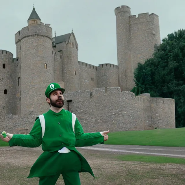 still image of charlie day dressed as luigi with a