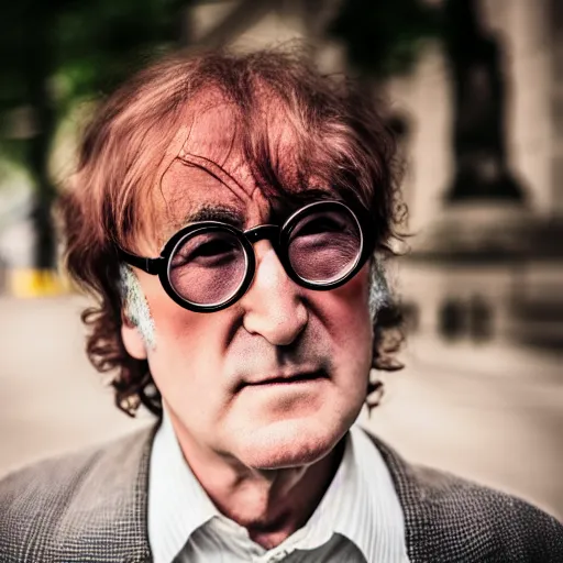 Image similar to john lennon singer at age 9 0 years old, color ( sony a 7 r iv, symmetric balance, polarizing filter, photolab, lightroom, 4 k, dolby vision, photography award ), vogue, perfect face