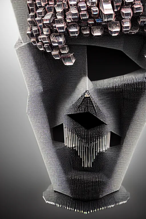 Prompt: hyperrealism, dreamland of chinese, halfturn portrait of a big crystal face made of crystals half - turn, ominous, slender and densely arranged teeth, futuristic, art deco, expressive, dystopian, cyberpunk, mecha, sss material, ominous, intricate, oc rendered, concept art, photorealistic, unreal engine render