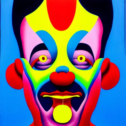 Image similar to evilclown by shusei nagaoka, kaws, david rudnick, airbrush on canvas, pastell colours, cell shaded, 8 k