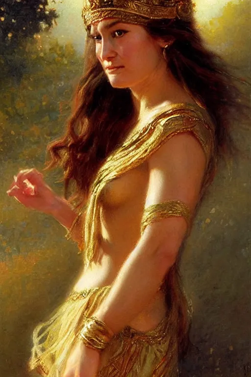 Prompt: portrait of brie larson as a greek goddess. art by gaston bussiere.