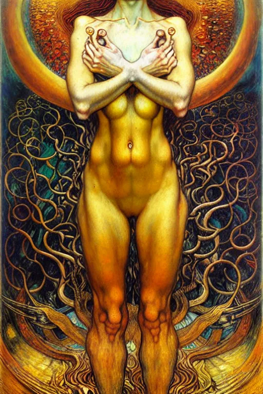 Image similar to Divine Chaos Engine by Karol Bak, Jean Delville, William Blake, Gustav Klimt, and Vincent Van Gogh, symbolist, visionary