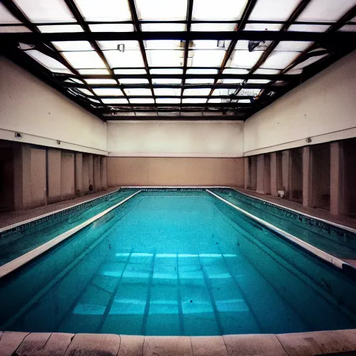 Image similar to a never ending empty pool, liminal space, found footage, sharp focus