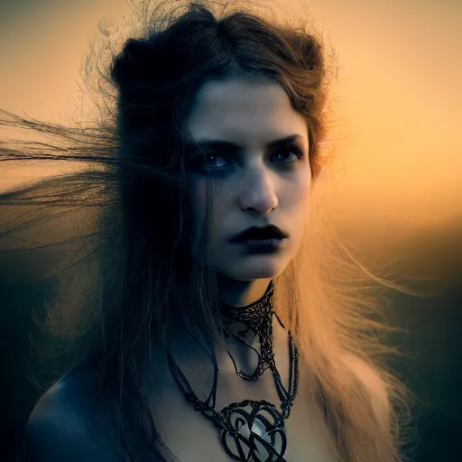 Image similar to photographic portrait of a stunningly beautiful gothic celtic female in soft dreamy light at sunset, contemporary fashion shoot, by edward robert hughes, annie leibovitz and steve mccurry, david lazar, jimmy nelsson, breathtaking, 8 k resolution, extremely detailed, beautiful, establishing shot, artistic, hyperrealistic, beautiful face, octane render
