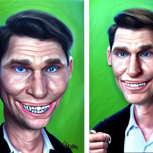 Image similar to Caricature portraits done of Jerma, realistic, hyperrealistic, very realistic, highly detailed, very detailed, extremely detailed, detailed, oil painting, digital art, trending on artstation