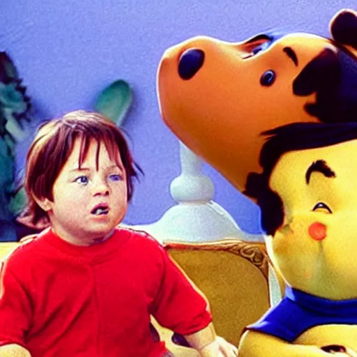 Image similar to A still of Keanu Reeves as Winnie the Pooh