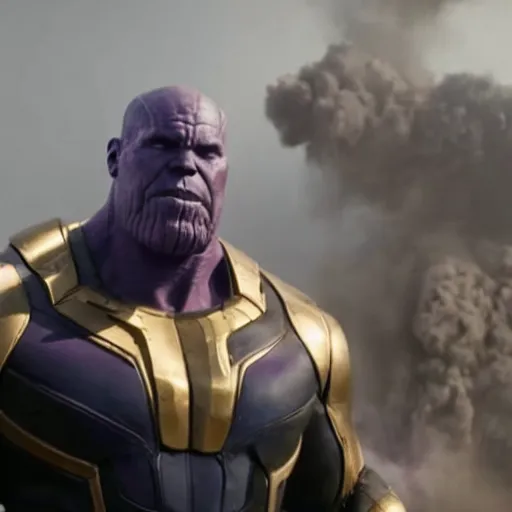 Prompt: cinematic still of thanos being arrested by swat