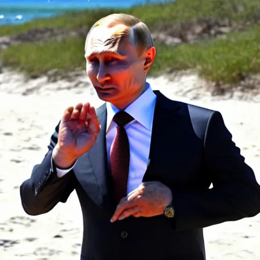 Prompt: Putin beach bum