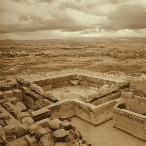 Image similar to clouds shaped like the second temple in jerusalem, the beis hamikdash surrealism