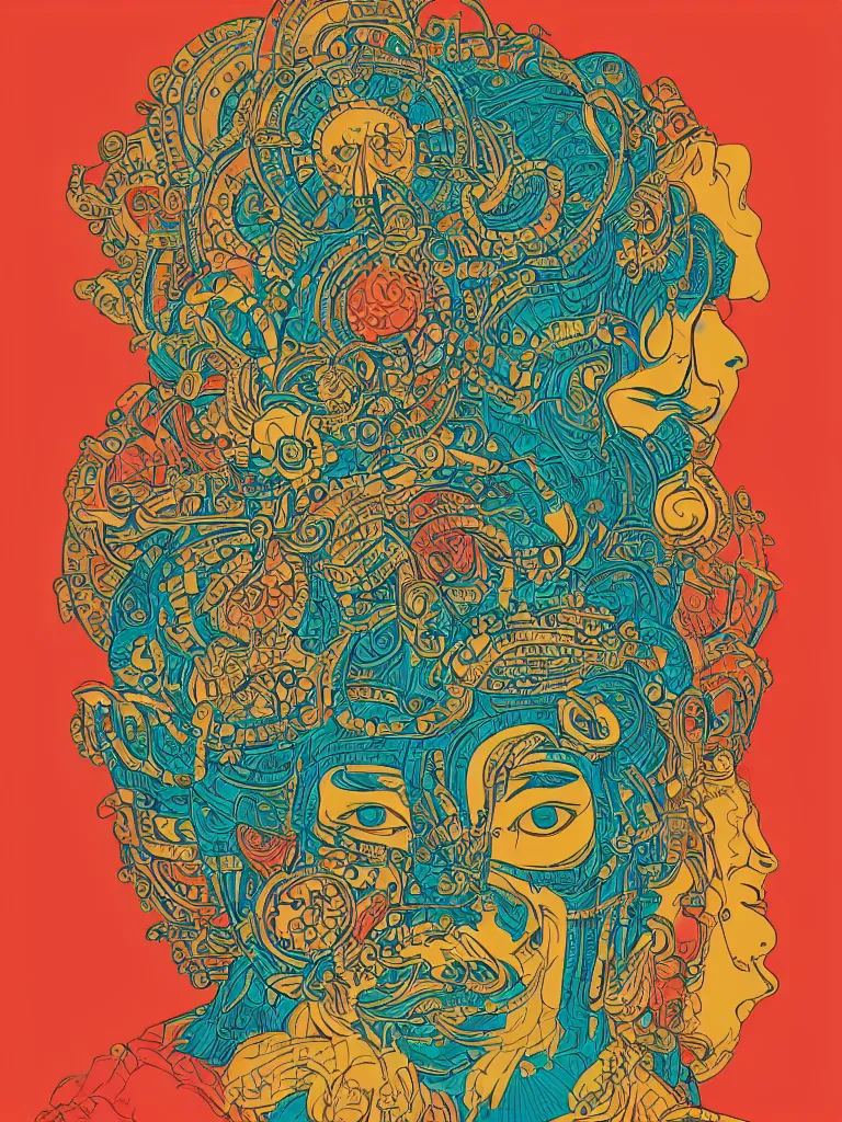 Image similar to portrait of a hindu god art by hydro 7 4, victo ngai sticker, colorful, illustration, highly detailed, simple, smooth and clean vector curves, no jagged lines, vector art, smooth