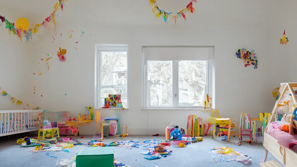 Prompt: a children room lit by a natural light