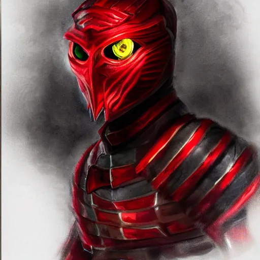 Image similar to a highly detailed portrait of a man wearing a epic armor with glowing red eyes concept art