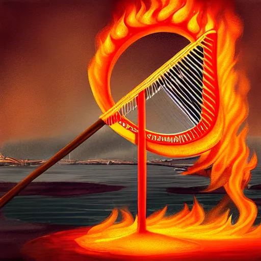 Image similar to burn the harp and cook the crane, digital painting, concept art