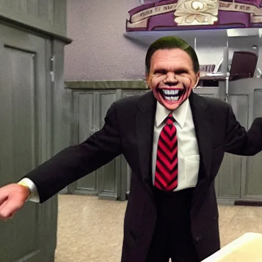 Prompt: pastor kenneth copeland cosplaying as the joker