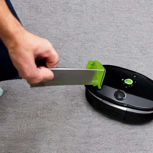 Image similar to roomba wielding a knife
