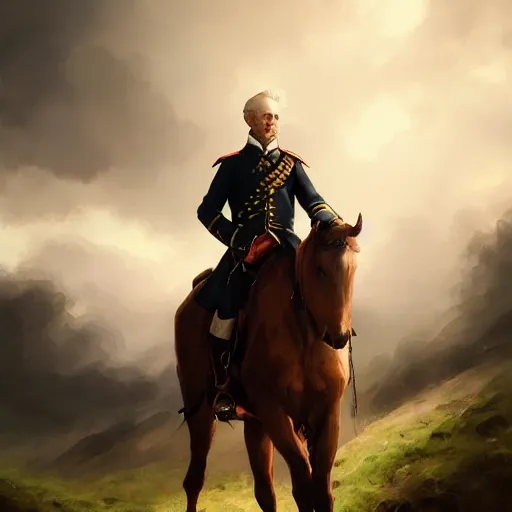 Prompt: portrait of bonnie prince charlie atop his horse, 4 k, concept art, by wlop, ilya kuvshinov, artgerm, krenz cushart, greg rutkowski, pixiv. cinematic dramatic atmosphere, sharp focus, volumetric lighting, cinematic lighting, studio quality