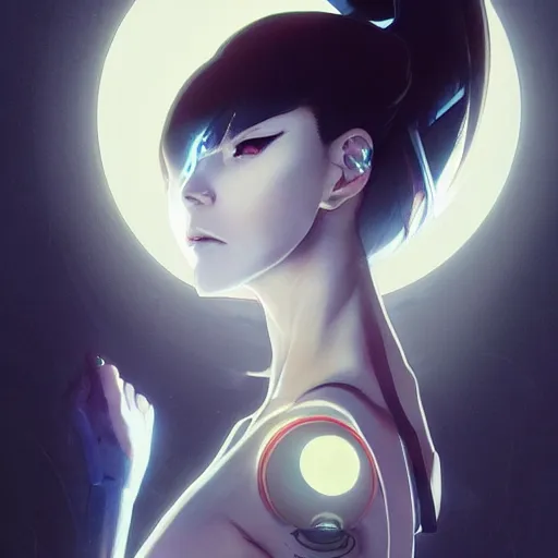 Image similar to A beautiful cyborg woman with glowing eyes || VERY ANIME, fine-face, realistic shaded perfect face, fine details. Anime. realistic shaded lighting poster by Ilya Kuvshinov katsuhiro otomo ghost-in-the-shell, magali villeneuve, artgerm, Jeremy Lipkin and Michael Garmash, Rob Rey and Kentarõ Miura, trending on art station