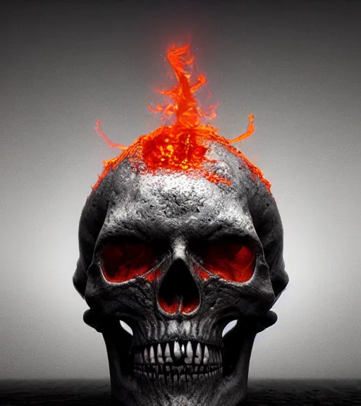 Image similar to burning skull, by zdzislaw beksinski, octane render, unreal engine 5, trending on artstation
