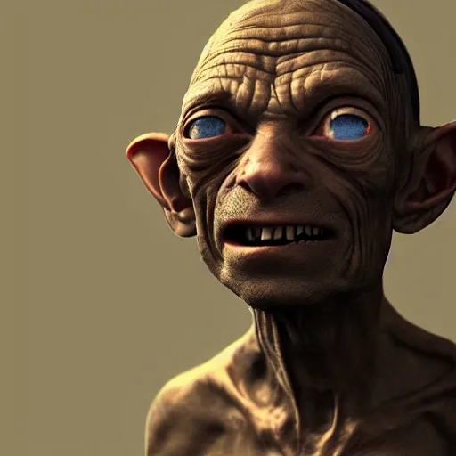 Prompt: portrait of homeless gollum ; tired and sad ; unreal engine ; wide angle ; photorealistic ; highly detailed