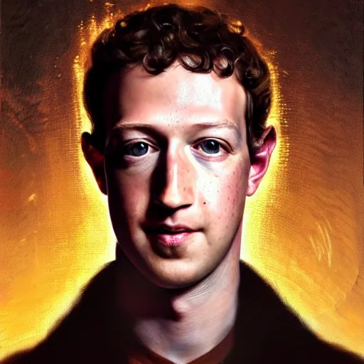 Image similar to handsome portrait of mark zuckerberg posing, radiant light, caustics, war hero, apex legends, by gaston bussiere, bayard wu, greg rutkowski, giger, maxim verehin