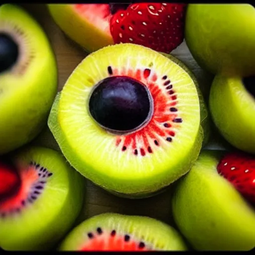 Prompt: “ fruit staring at you with cute eyes ”