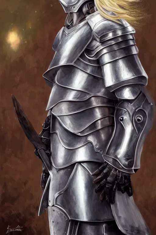 Prompt: a blonde male teenager wearing a silver plate armor, digital painting, digital art, oil painting, masterpiece, realistic and detailed face, profile picture, realistic, highly detailed, high quality, symmetrical, low contrast, trending on deviantart, soft colors, soft lighting, face portrait, beautiful, elegant, anatomically correct, castle in the background, bokeh, dof