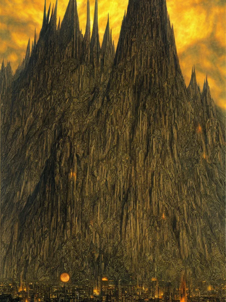 Prompt: Sauron's Tower in Mordor, art by Donato Giancola and Alan Lee, fantasy illustration, Tolkein horror