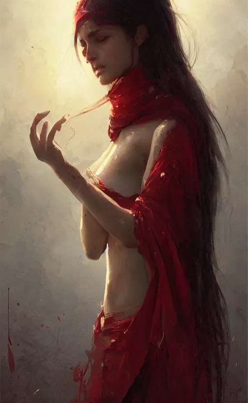 Image similar to The most beautiful arabian girl in the world crying blood ,digital art,ultra realistic,ultra detailed, ultra wide Lens, art by greg rutkowski