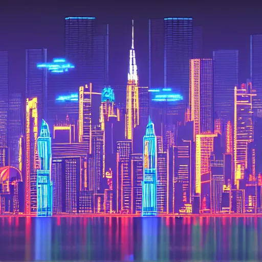Prompt: new york skyline in tron style, 8k