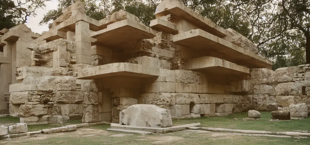 Prompt: ancient greek building designed by frank lloyd wright. fujinon premista 1 9 - 4 5 mm t 2. 9. portra 8 0 0.