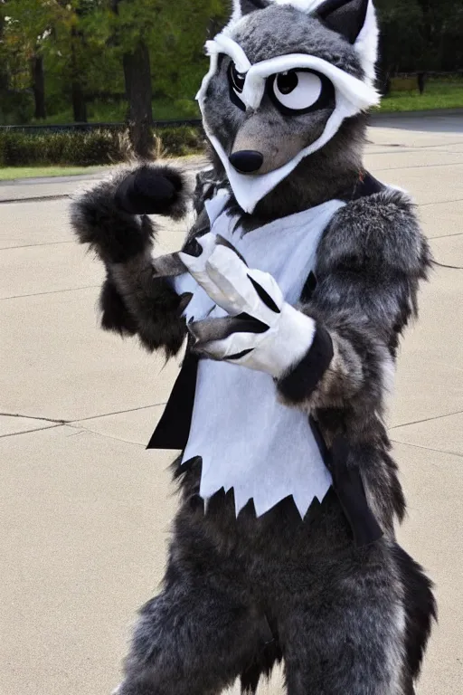 Image similar to an anthropomorphic wolf, fursuit!!!!, cosplay