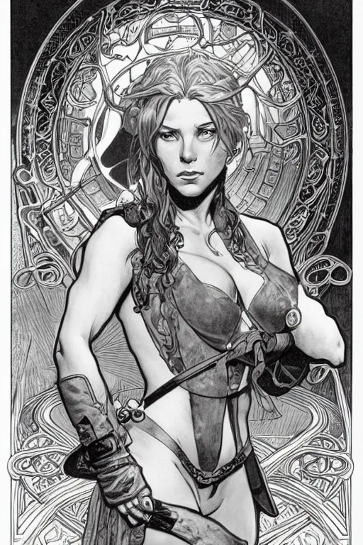 Image similar to female thief, d & d, fantasy, portrait, in travis charest and alphonse mucha