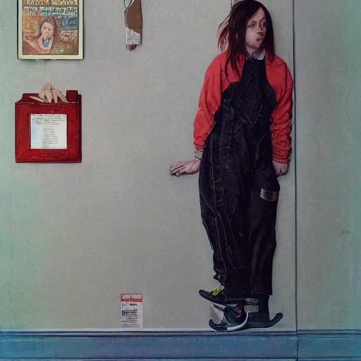 Prompt: norman rockwell painting of billie eilish full body, award winning painting, ultra detailed high quality