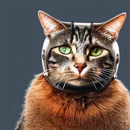 Image similar to a cat wearing a helmet, 8 k, hd, full - hd, ultra - hd, super - resolution, global illumination, insanely detailed and intricate, hypermaximalist, elegant, ornate, hyper realistic, super detailed