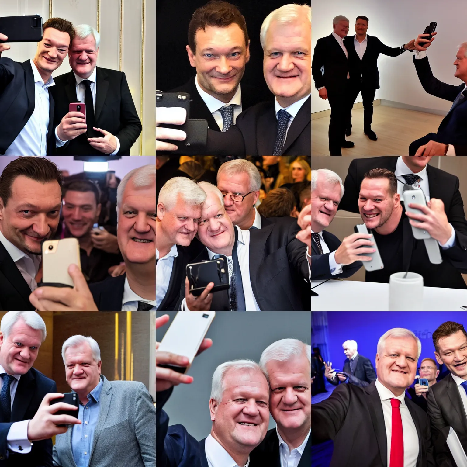 Prompt: Markus Söder taking a selfie together with Horst Seehofer