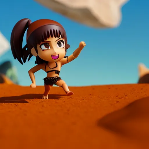 Image similar to dangerous arabian warrior as nendoroid walking in a desert in the croods movie style, anime, disney, pixar, 8 k, hd, dof, kodak film, volumetric lighting, subsurface scattering, photorealistic, octane render, details