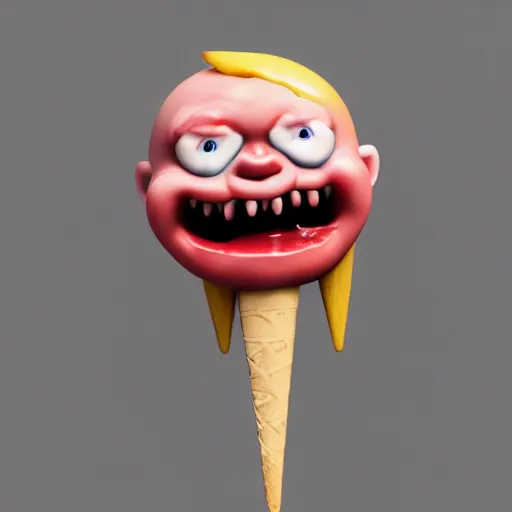 Image similar to ice cream popsicle shaped like screaming chucky doll, octane render