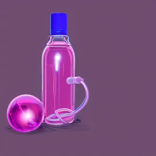 Prompt: Pink Vapor Inhalation Machine Connected to a Spherical Bottle of Pink Liquid by a Tube, Pink Vapor Leaking from an Oxygen Mask, fantasy, magic, ultra detailed, digital art, trending on artstation, illustration, laboratory-H 768