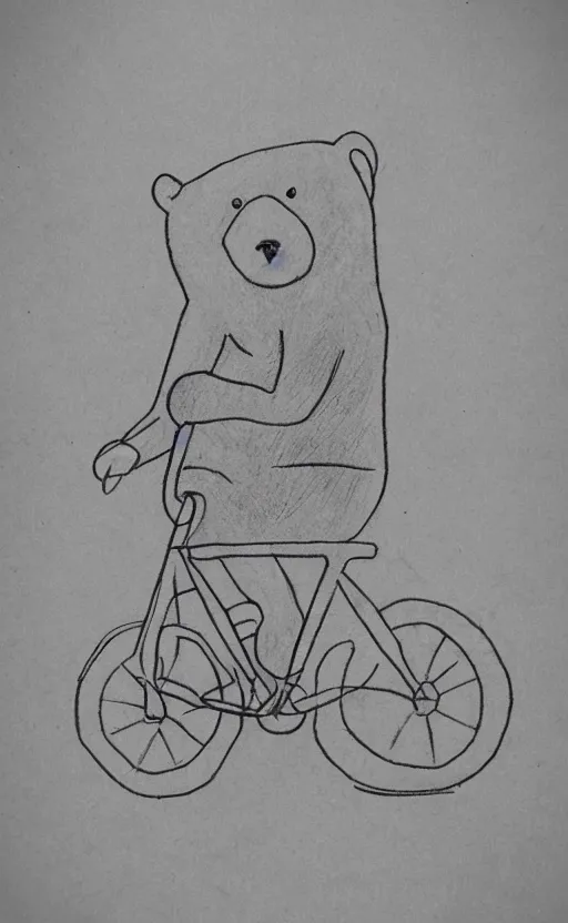 Image similar to sketch drawing of a bear riding a bicycle