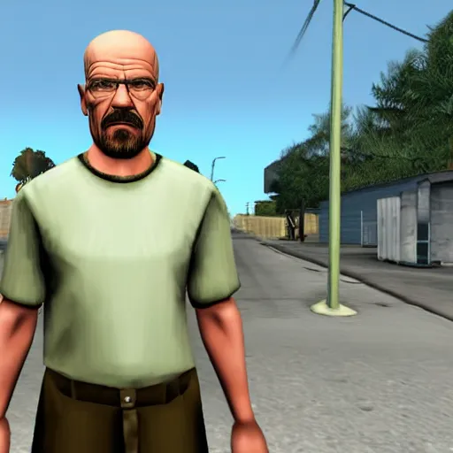 Prompt: Walter white on the cover of gta San Andreas